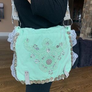 Seafoam Green Embellished Messenger Bag - Rare!